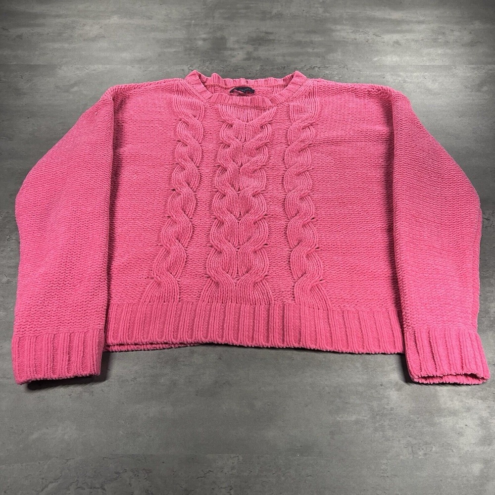 American Eagle Sweater Women Large Pink Chunky Knit Soft Cozy Blanket Fisherman